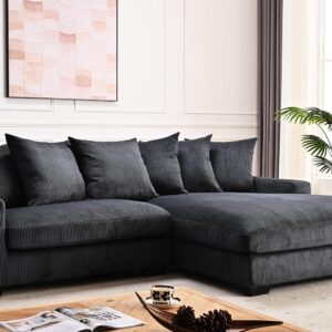 Luxe Oversized Two-Piece Sectional Couches for Living Room, 102.4-Inch L Shaped Sofa with Chaise, Upholstered with Corduroy Fabric, Black - Right Facing