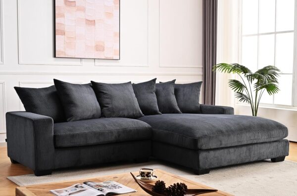 Luxe Oversized Two-Piece Sectional Couches for Living Room, 102.4-Inch L Shaped Sofa with Chaise, Upholstered with Corduroy Fabric, Black - Right Facing