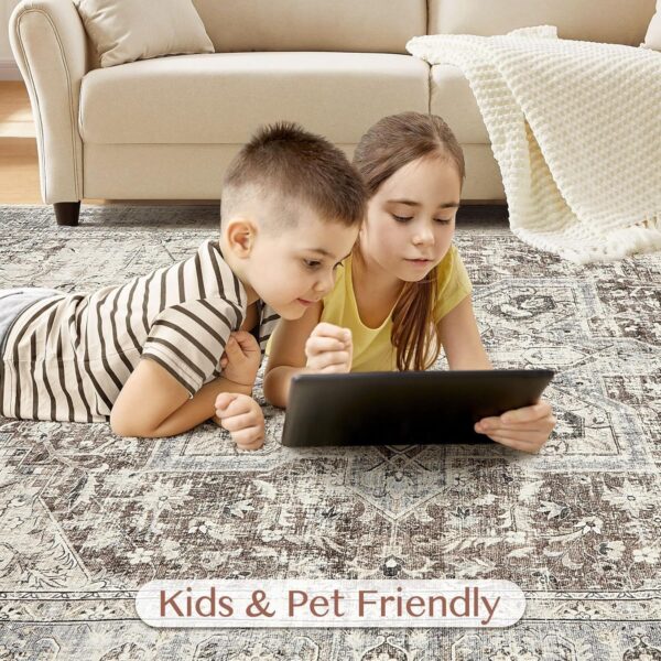 Area Rug Living Room Rugs - 8x10 Washable Boho Rug Vintage Oriental Distressed Farmhouse Large Thin Indoor Carpet for Living Room Bedroom Under Dining Table Home Office - Brown Blue - Image 6