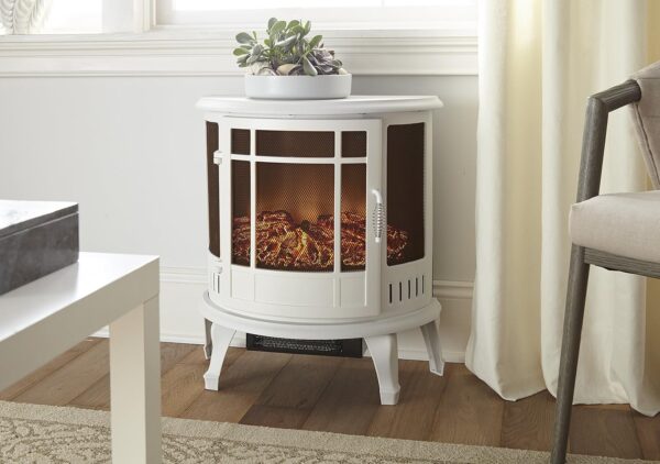 Regal Freestanding Electric Fireplace Stove - 3-D Log and Fire Effect (White) - Image 5