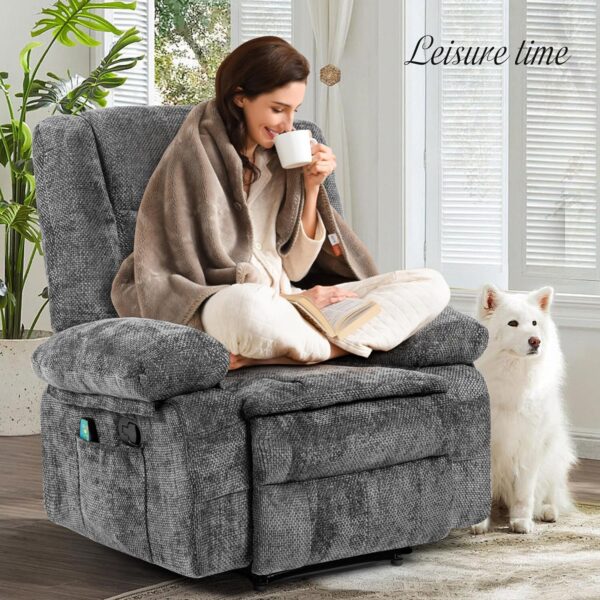 Recliner Chair for Adults with Massage and Heat, Breathable Fabric Reclining Chair with Side Pockets, Comfy Living Room Single Sofa Chair, Dark Grey - Image 2
