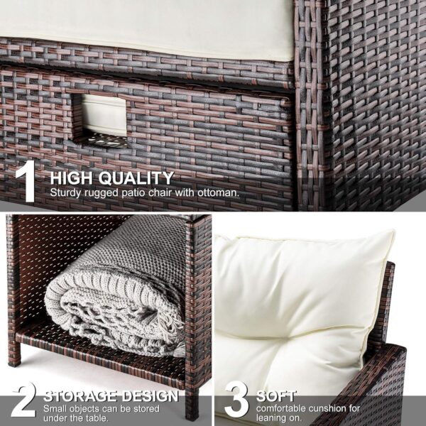 Pamapic 5 Pieces Wicker Patio Furniture Set Outdoor Patio Chairs with Ottomans Conversation Furniture with coffetable for Poorside Garden Balcony(Beige) - Image 4
