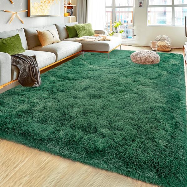 8x10 Large Area Rugs for Living Room, Ultra Fluffy Shag Rug for Bedroom, Modern Plush Soft Carpet for Girls Boys Kids Room Dorm Fuzzy Non Slip Rug for Home Decor Aesthetic, Dark Green - Image 3