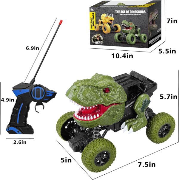 Remote Control Dinosaur Car for Kids Boys, 2.4Ghz All Terrain Remote Control Dinosaur Truck with Light, Rechargeable 4WD Off Road RC Car Toys for Kids 3 4 5 6 7 8-12 Year Old Boys Girls Birthday Gift - Image 3