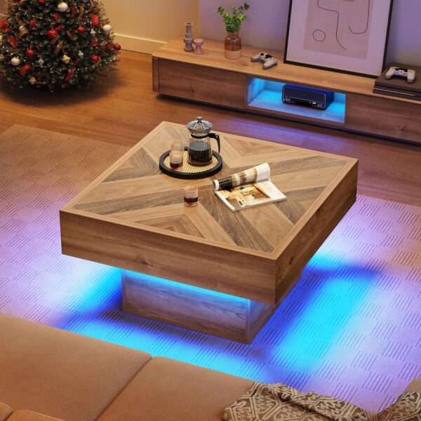 YITAHOME Farmhouse Coffee Tables Square Coffee Table for Living Room Wood LED Coffee Table with Storage Modern Living Room Tables with 2 Drawers,Brown - Image 7