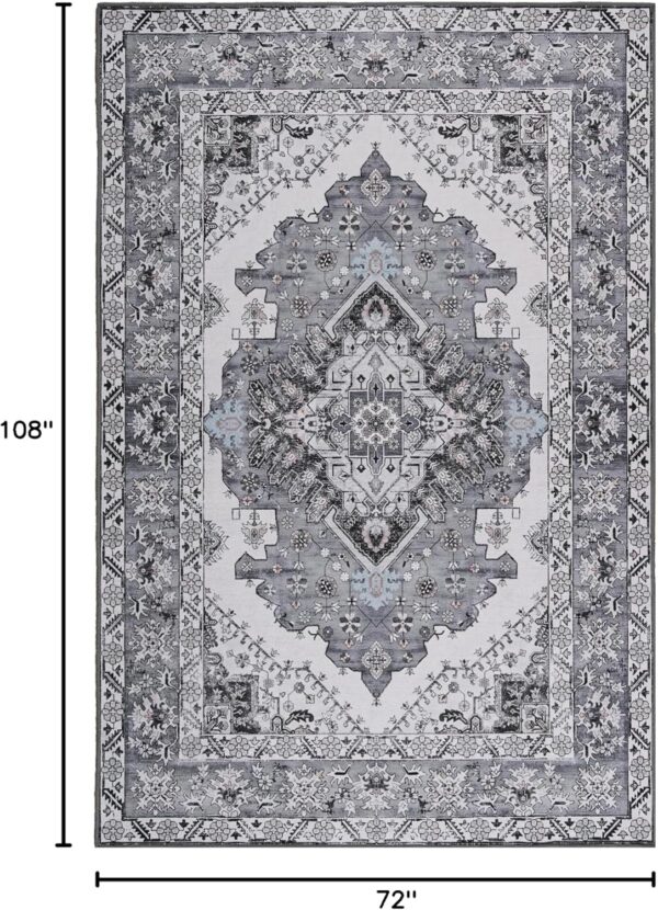 ISEAU Area Rug 6x9 - Rug for Living Room Bedroom Non-Slip Machine Washable Rug, Vintage Rug Low Pile Indoor Floor Distressed Carpet, Accent Rugs for Bedroom Living Room Kitchen Dining Room, Grey - Image 2