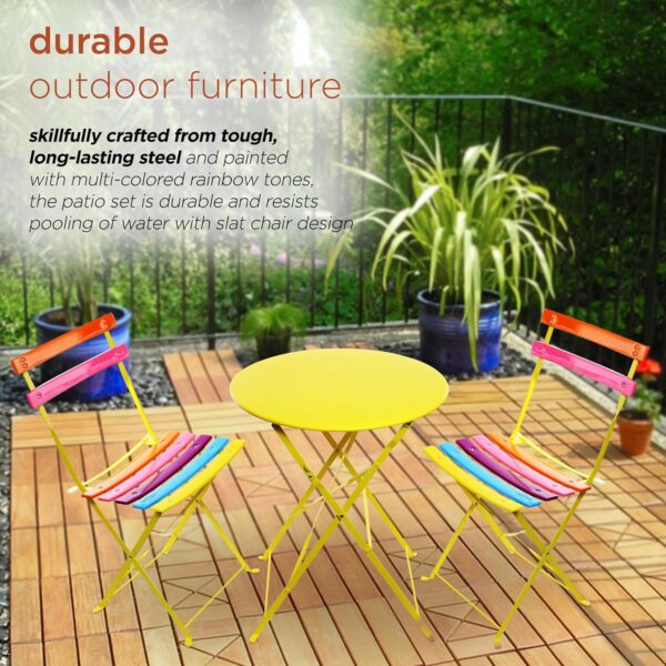 Alpine Corporation Indoor/Outdoor 3-Piece Bistro Set Folding Table and Chairs Patio Seating, Rainbow - Image 4