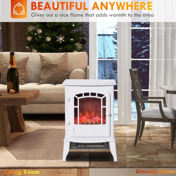 HOMCOM 22" Free Standing Electric Fireplace Stove, Fire Place Heater with Realistic Flame Effect, Overheat Safety Protection, 750W / 1500W, White - Image 7
