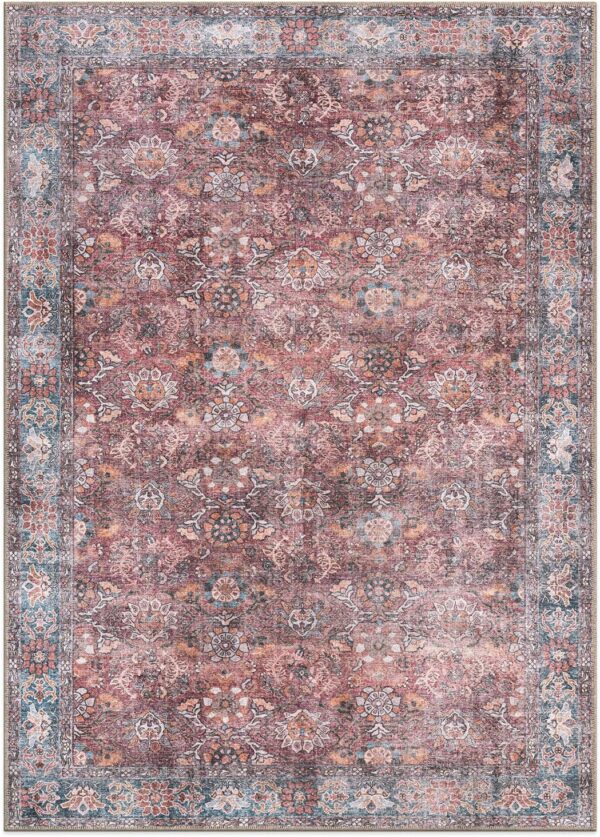 Rugshop Transitional Bordered Vintage Machine Washable Non Slip Area Rug Ideal for Living Room, Bedroom,Kitchen,Entryway,Dining Room,Office 3'3" x 5' Multi/Cherry