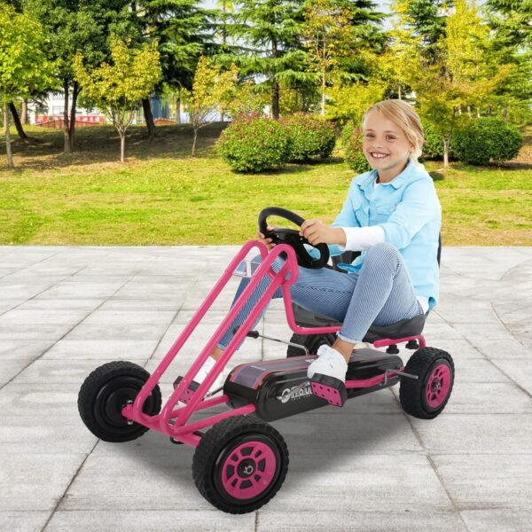 hauck Lightning Ride On Pedal Portable Go Kart Toy with Ergonomic Adjustable Bucket Seat, Handbrake, and Sharp Handling for Boys and Girls, Pink - Image 7