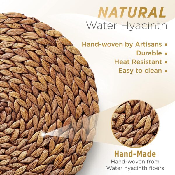 BLUEWEST Woven Placemats, (Sizes:11.8"-13.5''-15") Round Placemats Rattan Placemats, Wicker Water Hyacinth Placemats, Braided Placemats Set, Heat Resistant/Anti-Slip for Dinner Plate (11.8'', Set 6) - Image 2