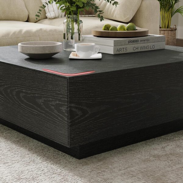 POVISON Mid Century Modern Coffee Table with Storage, Square Coffee Table with Drawers, 35.43" Wood Coffee Table for Living Room Home Office, Fully-Assembled Black Coffee Table - Image 6