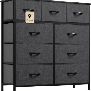 DWVO 9 Drawers Dresser for Bedroom, Fabric Storage Tower for Living Room, Entryway