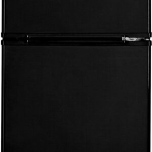 GE Mini Fridge With Freezer | 3.1 Cubic Ft. | Double-Door Design With Glass Shelves, Crisper Drawer & Spacious Freezer | Small Refrigerator Perfect for the Garage, Dorm Room, or Bedroom | Black