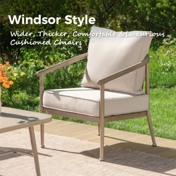 Patio Furniture Set, 2 x Windsor Seating Chair, 3-Seat Sofa with Wood Grain Coffee Table, Outdoor Sofa Conversation Set for Porch, Backyard, Living Room, Garden - Image 5