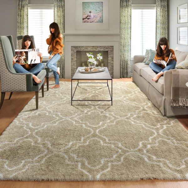 PAGISOFE Black Shag Rugs for Living Room 5x8, Geometric Area Rugs for Kids Bedroom, Fluffy Fuzzy Shag Kids Carpet Modern Soft Plush Fur Room Rug Kids Room Playroom Alfombras para Salas Black and Grey - Image 2