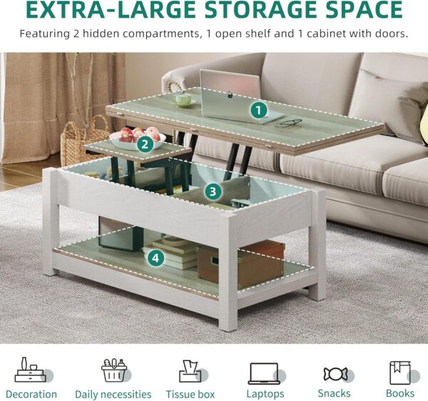 YITAHOME Lift Top Coffee Table, 3 in 1 Multi-Function Coffee Tables with Storage for Living Room, Farmhouse Modern Dining Table for Small Reception Room/Home Office,Grey Wash - Image 6