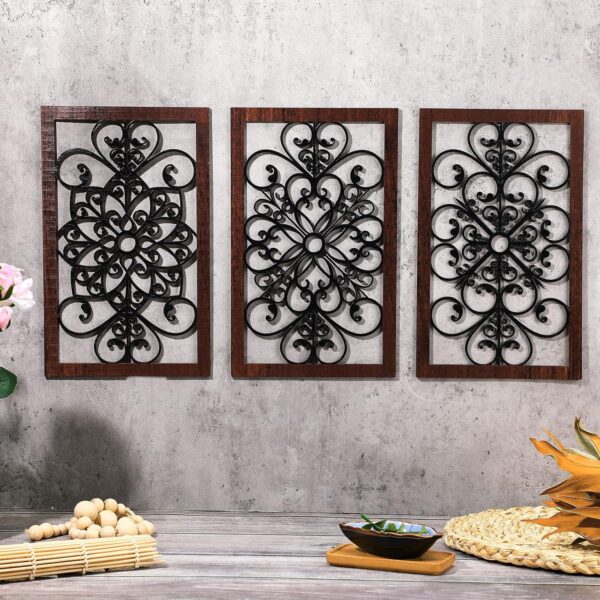 Yulejo 4 Pcs Thicken Rustic Wall Decor Modern Farmhouse Wall Art Decor Wooden Hollow Carved Design Rustic Wall Art for Living Room Hallway Decor Office Kitchen Wall (Gray,15.8 x 9.9 Inch) - Image 3