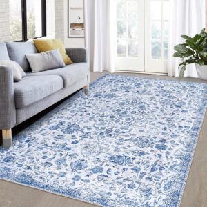 CAROMIO 8x10 Area Rug Machine Washable Rug Vintage Distressed Area Rug Stain Resistant Non-Slip Accent Rug Traditional Floral Medallion Floor Cover Carpet Rug for Living Room Decor, Sage