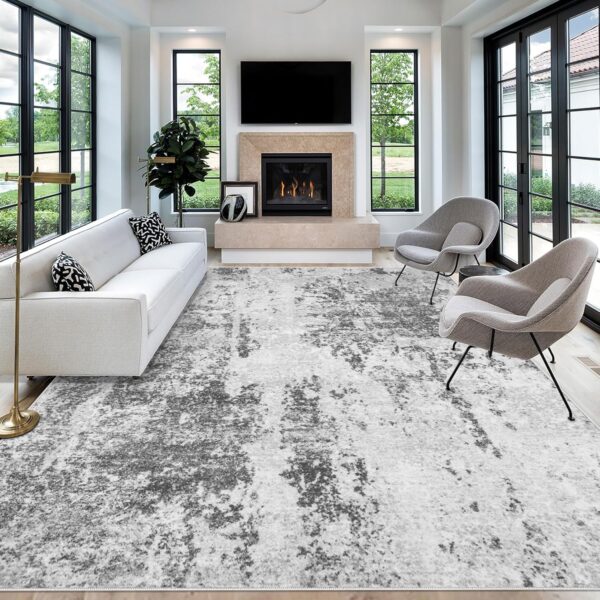 Area Rug Living Room Rugs 5x7, Large Soft Abstract Rug Washable Rug Non-Slip Non-Shedding Low-Pile Morden Indoor Floor Carpet for Living Bedroom Office Dining Room (Light Grey,5'x7') - Image 2