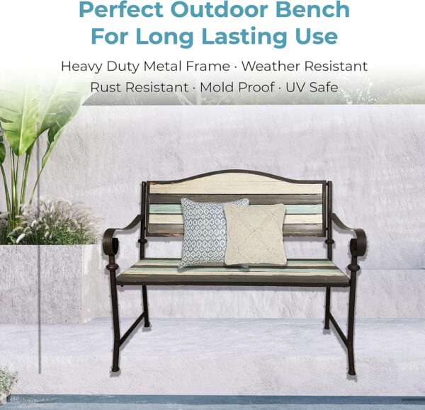 BACKYARD EXPRESSIONS PATIO · HOME · GARDEN 914811 45 Inch Patio, Garden, Porch Bench, Cast Iron Love Seat, Cream, Grey, Teal - Image 6