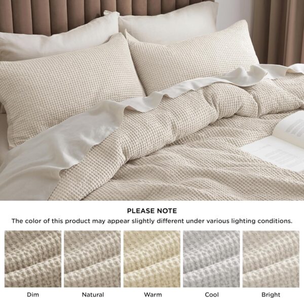 Bedsure Cotton Duvet Cover Queen Size - 100% Cotton Waffle Weave Beige Duvet Cover, Soft and Breathable Queen Duvet Cover Set for All Season (Queen, 90"x90") - Image 5