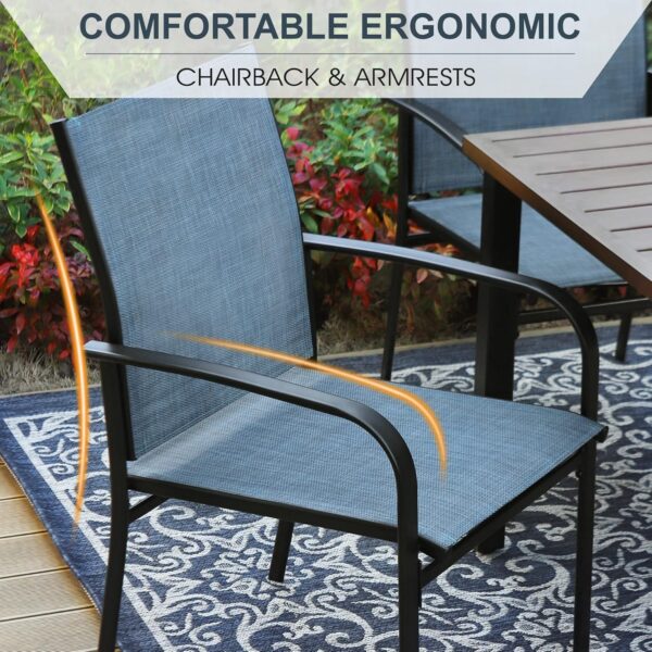 Outdoor Table and Chairs, Patio Dining Sets for 6 with Blue Chairs and Metal Rectangular Table for Deck Backyard Lawn Poolside - Image 4