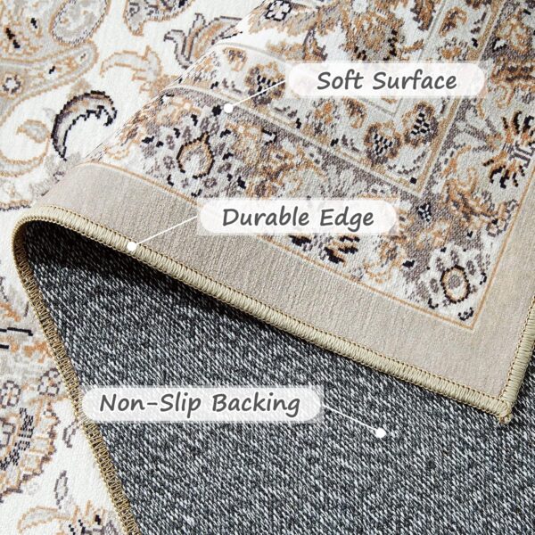 Area Rug Living Room Rugs: 5x7 Large Machine Washable Non Slip Thin Carpet Soft Indoor Luxury Floral Stain Resistant Carpets for Under Dining Table Farmhouse Bedroom Nursery Home Office Beige - Image 5