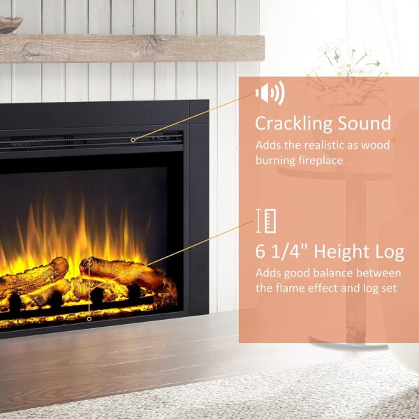 Legend Flame LegendFlame Jaden 32'' W x 25'' H (EF455) Electric Fireplace Insert with Front Trim Kit, Fire Crackling Sound, 750W/1500W Heater, Remote Control Black - Image 4