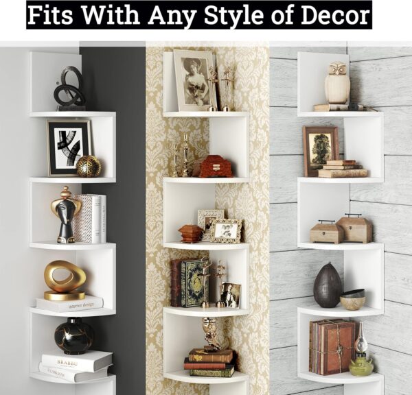 Corner Shelf, Greenco 5 Tier Shelves for Wall Storage, Easy-to-Assemble Floating Wall Mount Shelves for Offices, Bedrooms, Bathrooms, Kitchens, Living Rooms and Dorm Rooms, Espresso Finish - Image 3
