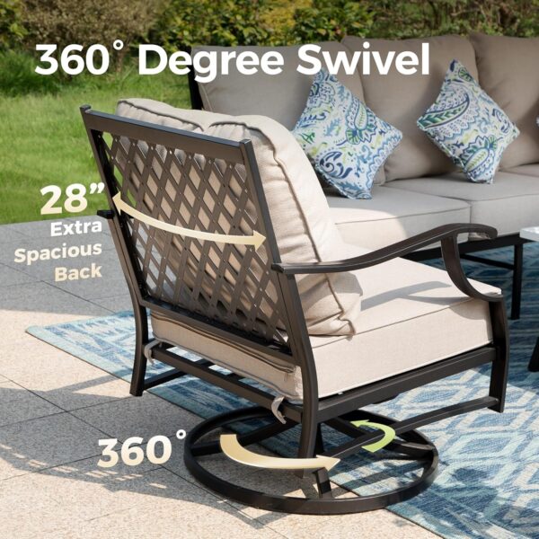 Patio Furniture Set 5 pcs, Outdoor Patio Furniture, 3-Seat Sofa, 2 Swivel Chairs, 2 Ottomans and 5.75" Extra Thick Cushion, Patio Conversation Set for Garden Backyard Deck,Beige - Image 7