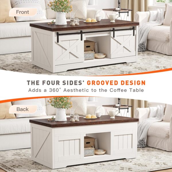 EnHomee Farmhouse Coffee Table with Storage, 35.5" W Large Square Coffee Table for Living Room, Wood Center Table with Flip-Top Lids, Coffee Tables with Hinged Lift Top, Rustic White - Image 5