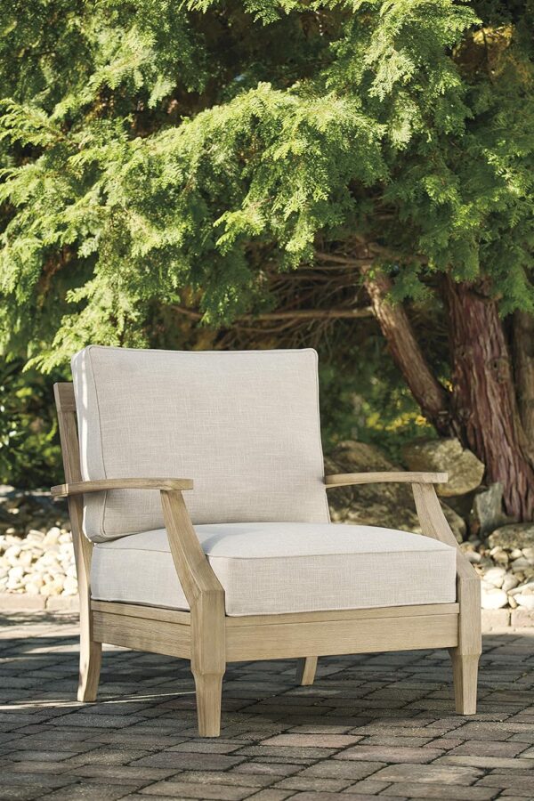 Signature Design Ashley Clare View Outdoor Eucalyptus Wood Single Cushioned Lounge Chair, Beige - Image 2