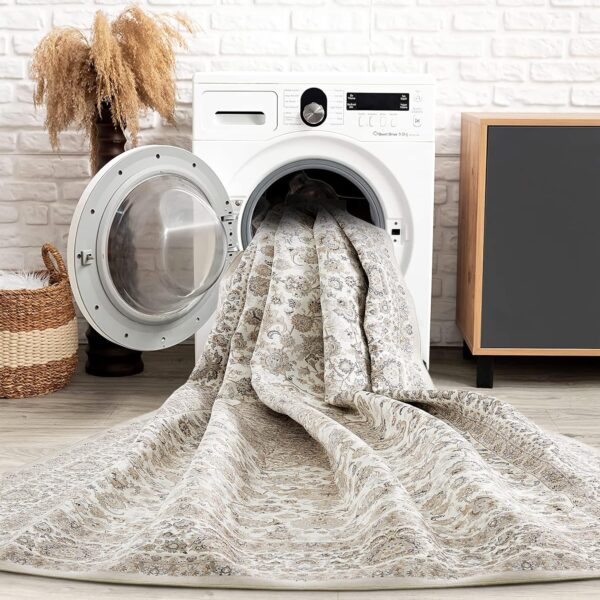 Area Rug Living Room Rugs: 5x7 Large Machine Washable Non Slip Thin Carpet Soft Indoor Luxury Floral Stain Resistant Carpets for Under Dining Table Farmhouse Bedroom Nursery Home Office Beige - Image 4