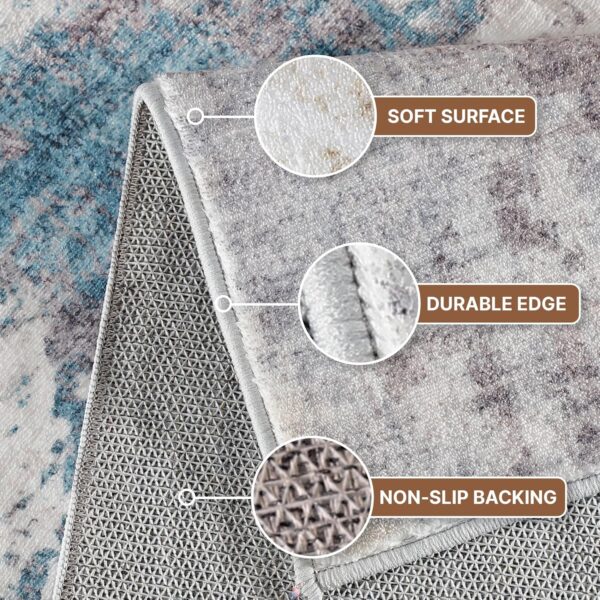 Area Rug for Living Room, 5x7 Area Rug Soft Non-Slip Machine Washable Rug Flat Modern Abstract Rug Low-Pile Carpet for Bedroom Dining Room Blue Brown - Image 5