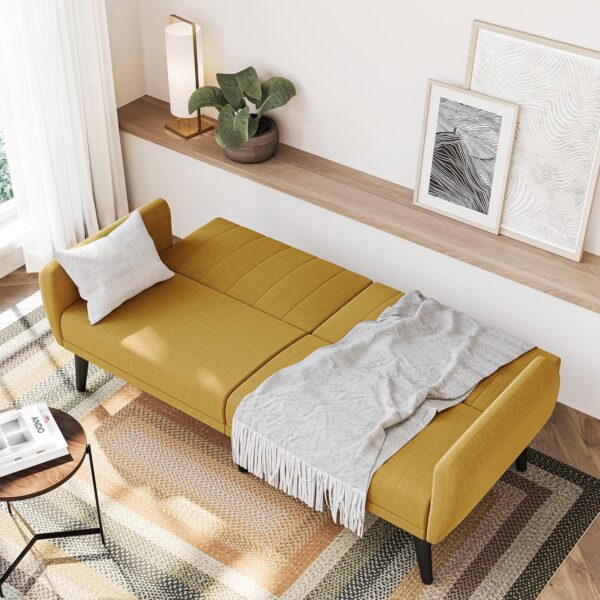 BELLEZE Adjustable Folding Sofa Bed, Upholstered Modern Convertible Futon, Sleeper Sofa for Living Room, Guest Room, Garage - Melrose (Yellow) - Image 2