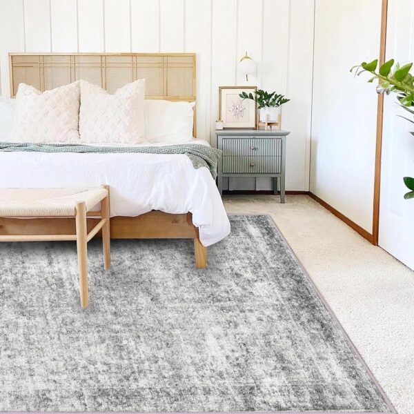 Area Rug 8x10 Washable Rug Gray Vintage Rug Traditional Mat Distressed Indoor Foldable Thin Rug Retro Accent Rug Floral Print Rug Non Slip Carpet Living Room Dining Room Office - Image 2
