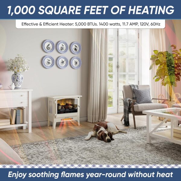 Country Living Infrared Freestanding Electric Fireplace Stove Heater in Deep Red | Provides Supplemental Zone Heat with Remote, Multiple Flame Colors, Metal Design with Faux Wooden Logs - Image 7
