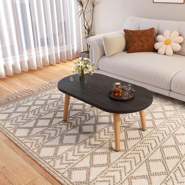 Small Coffee Table Low Table Solid Wood Sturdy Floor Table Desk for Sitting on The Floor, Storage and Living Room Furniture，Natural Wood，24inch (Round Black, 24 * 16inch) - Image 2