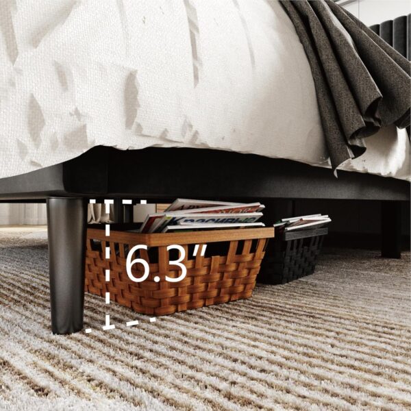 Full Size Bed Frame with Velvet Upholstered Headboard, Platform Bed with Strong Wood Slats, Mattress Foundation, Box Spring Optional, Easy Assembly, Black - Image 6
