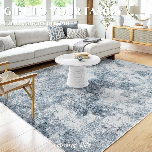 Modern Abstract Area Rug, 5x7 Washable Large Living Room Rugs for Bedroom, Soft Non Slip Contemporary Low Pile Indoor, Deerly 5x7 Rug for Kitchen Entryway Bathroom Bedroom Dining Room, Blue/Grey/White - Image 3