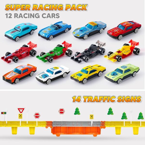 JOYIN Toy Truck for Kids,5-FT Race Track and 12 Die-Cast Metal Toy Cars, Racing Car with Lights & Sounds, Carrier Truck Toy Gift for 2 3 4 5 Years Old Boys and Girls - Image 7