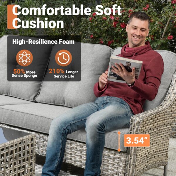 ovios 5 Piece Outdoor Patio Furniture with 3 Seat Sofa,Rattan Wicker Coversation Set with Swivel Rocking Chair,Balcony Sofa Set with Shiny Table for Outside Porch Backyard Pool,Dark Grey - Image 4