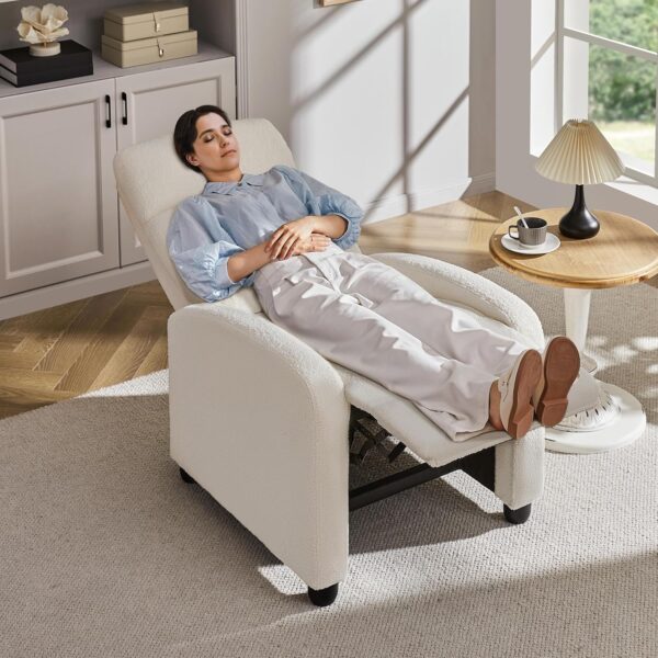 Topeakmart Fabric Recliner Sofa Push Back Recliner Chair Adjustable Modern Single Reclining Chair Upholstered Sofa with Pocket Spring Living Room Bedroom Home Theater Ivory - Image 2