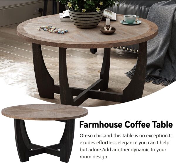 Rustic Farmhouse Coffee Table with Crisscross Base, French Country Accent Table for Family, Dinning or Living Room, Modern, Round - Image 3