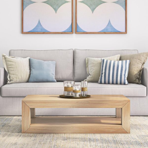 Plank+Beam Modern Rectangular Coffee Table with Shelf, 48", Solid Wood Center Table with Storage, 2 Tier Tea Table for Living Room, Blonde Wirebrush - Image 2