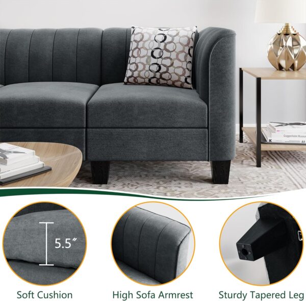 Shintenchi Upgraded Convertible Sectional Sofa Couch, 3 Seat L Shaped Sofa with High Armrest Linen Mid Century Fabric Small Couch for Living Room, Apartment and Office (Charcoal) - Image 4