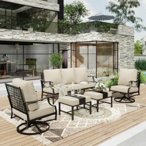 HERA'S HOUSE 5 Piece Patio Furniture Set, 2 x Swivel Chair, 2 x Ottoman, 1 x 3-Seat Sofa, All Cushioned 7 Seats Outdoor Conversation Set for Lawn Garden Backyard