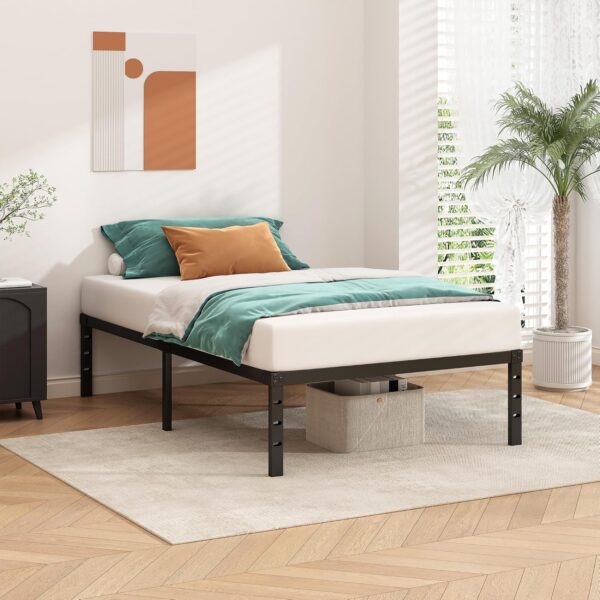 Metal Platform Bed Frame 18 Inch Tall Bed No Box Spring Needed,Twin Size Bed with Heavy Duty Strong Support Slats,Easy to Assemble,Black - Image 2