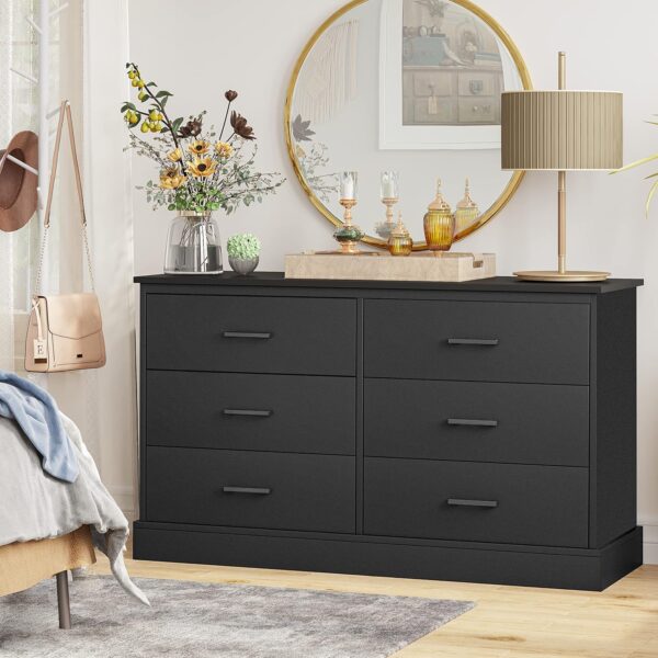 Hasuit 6 Drawer Double Dresser, Wood Storage Tower Clothes Organizer, Wide Chest of 6 Drawers, Large Storage Cabinet, Black Dresser for Bedroom, Hallway, Entryway - Image 4